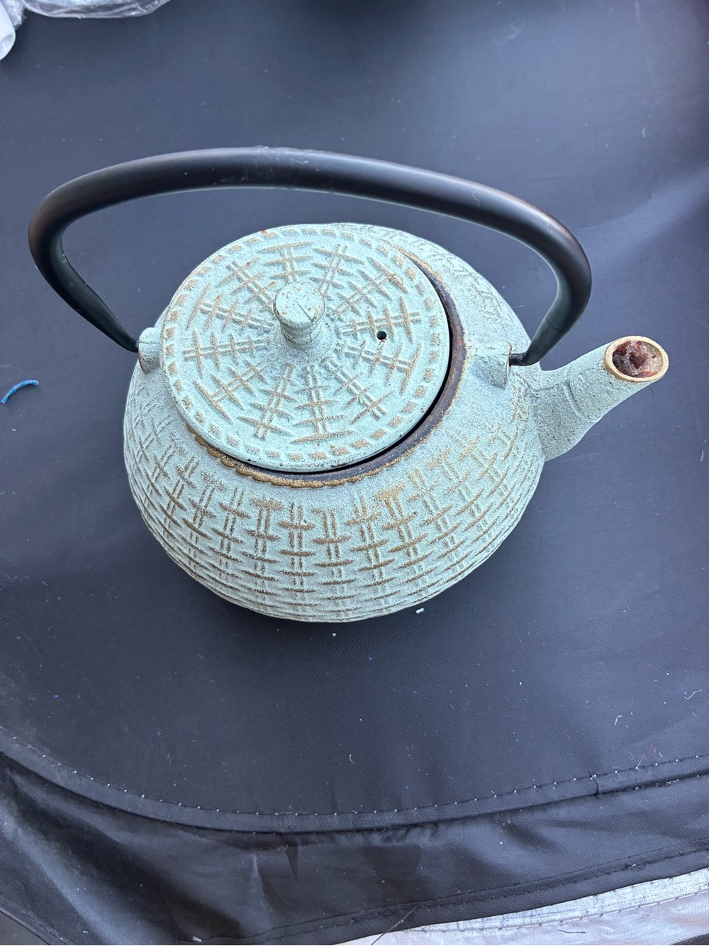 Vintage Arogya Japanese Tetsubin Cast Iron Basketweave (Decor/Repair)